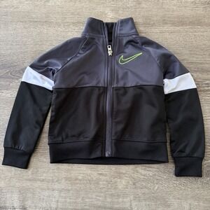 Nike Toddler Boys 2T Full Zip Jacket Black Gray Dri-Fit Swoosh Athletic